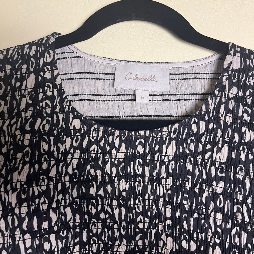 CLEOBELLA 100% Organic Cotton Roberta Top Size Medium Paseo Black Tan Smocked - Picture 5 of 10